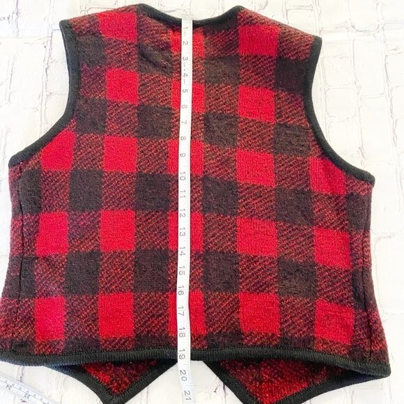 Cambridge Dry Goods Women's Buffalo Plaid Boiled Wool V Neck Vest L or 10 - Picture 13 of 13
